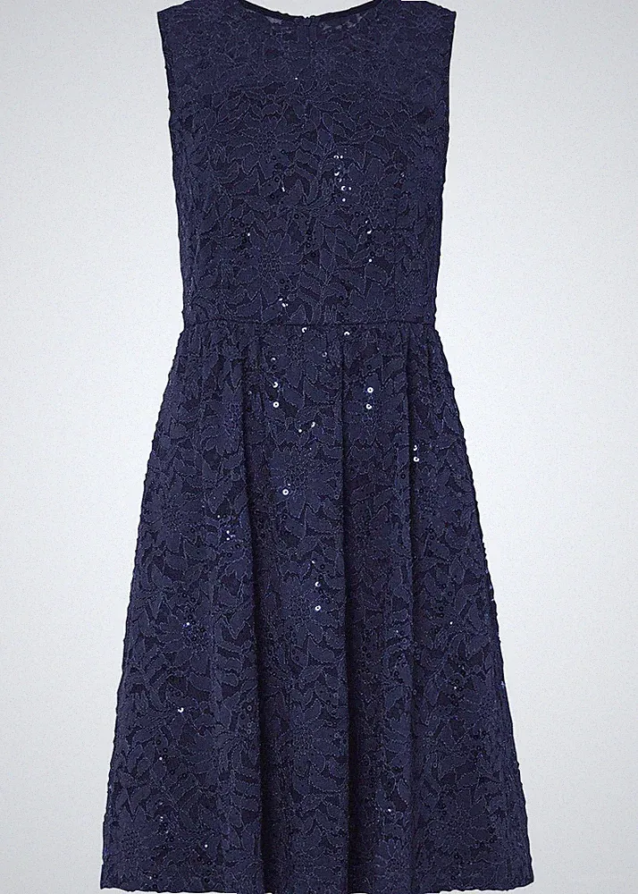 Spitzenkleid mit bestickten Pailletten Gr. 44 Dunkelblau Damen Minikleid Neu*