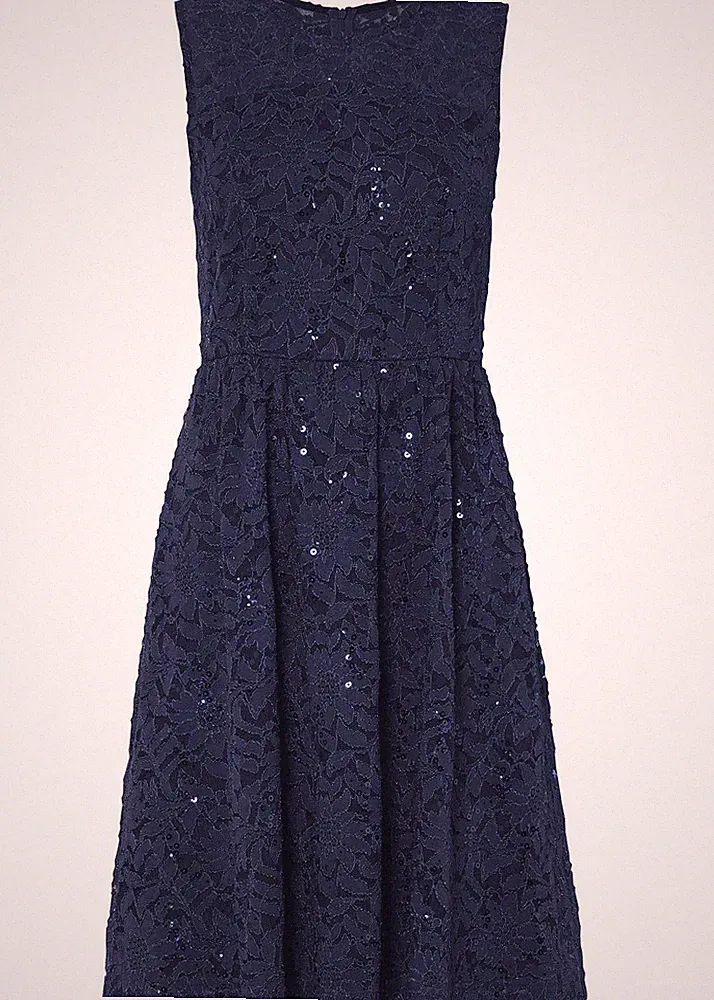 Spitzenkleid mit bestickten Pailletten Gr. 46 Dunkelblau Damen Minikleid Neu*