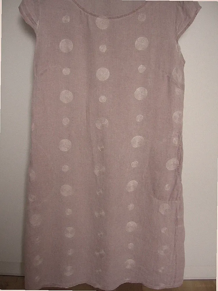 Springfield Kleid A-Linie tailliert Leinen Sommer Kleid rosa Punkte Gr. M
