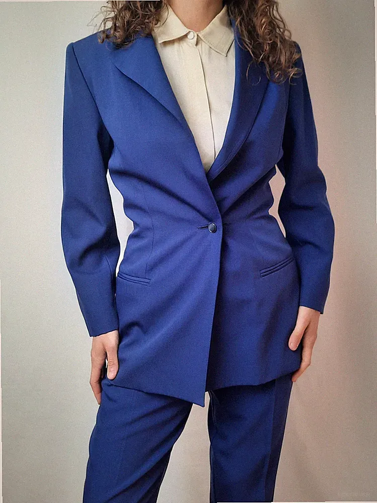State of Claude Montana RARE Vintage 90s Wool Blue Taillur Suit Jacket Pants