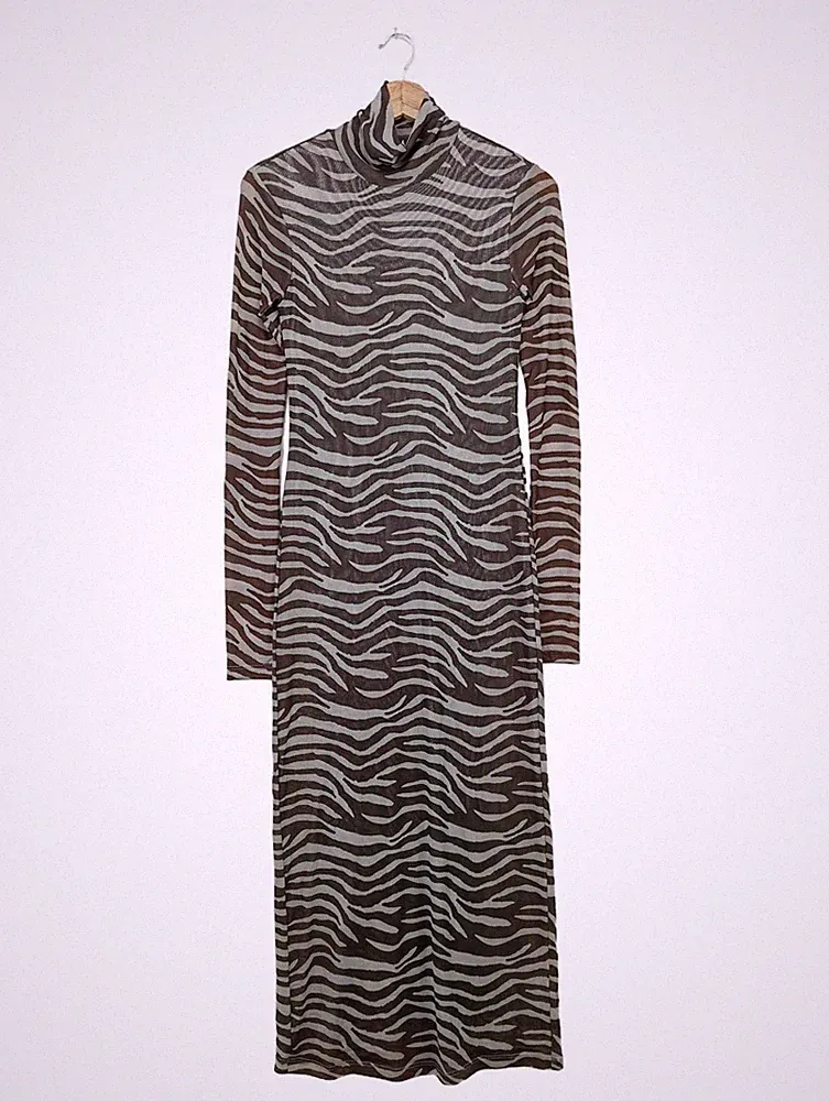 STAUD Schlauchkleid Damen Kleid Gr. DE 34 hellgrau-schwarzbraun Casual-Look