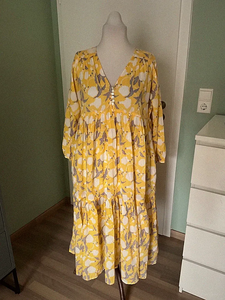 Stegmann Hamburg Sommerkleid A-Linie Gelb gemustert Größe L