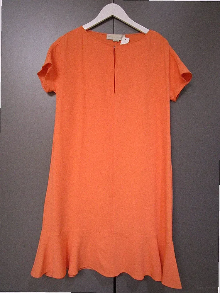 Stella Mc Cartney Sommerkleid Orange Runder Ausschnitt Rüsche A-Form 42 S20-25