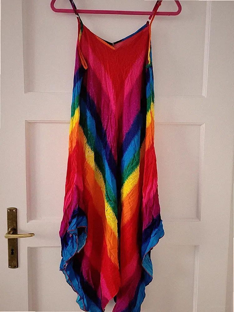Strandtunika🌈 Gr.42 Strandkleid Bunt Gestreift Regenbogen Sommerkleid