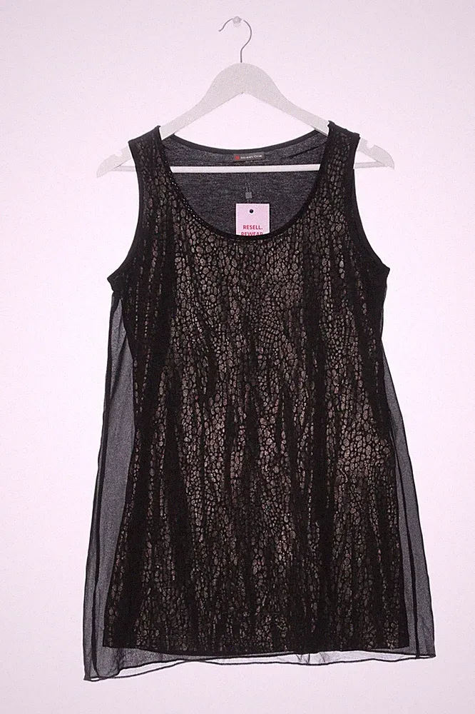 STREET ONE A-Linien Kleid Damen Kleid Gr. DE 36 schwarz-goldfarben Elegant