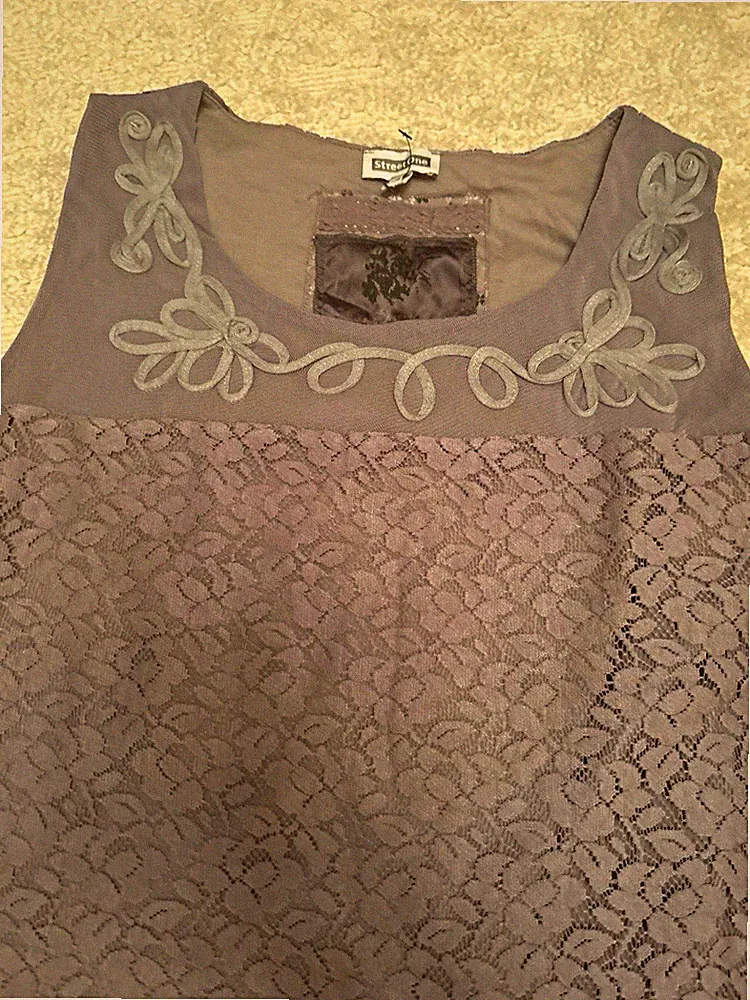 Street One Damen Bluse Gr S Grau Spitze ärmellos runder Ausschnitt