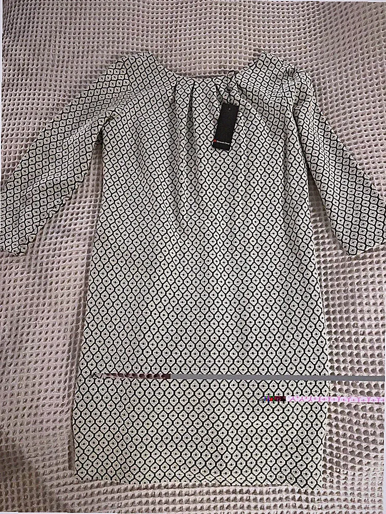 Street One Damen Etuikleid Gr. 42 grün/weiß geometrisch 3/4 Arm Jersey