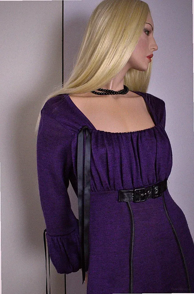 Strickkleid Jersey Kleid ZONE BLEUE France Vintage Mini S Lila A-Linie Volants