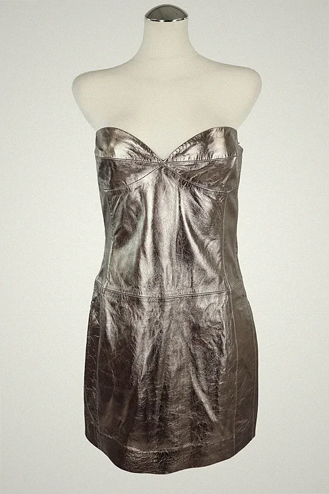 Studio ID Damen Kleid Gr. 36 (S) Silber Leder Kleid Etuikleid Dress