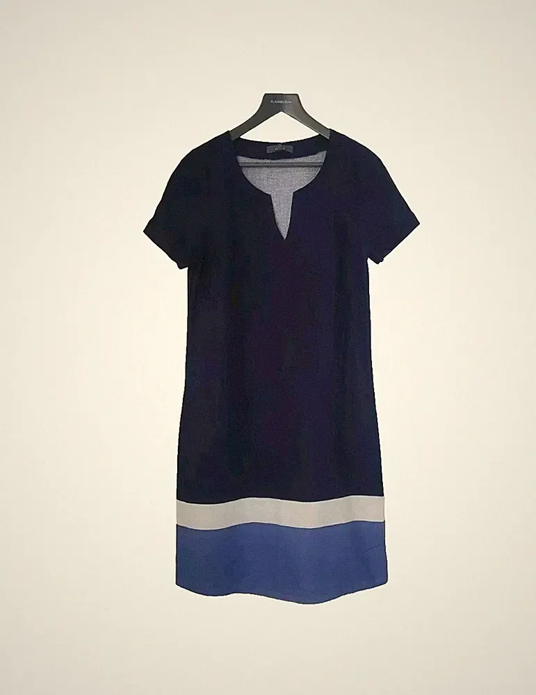 Studio Kurzarm Marine Colour Block Leinen Kleid Sommerkleid Gr UK 10