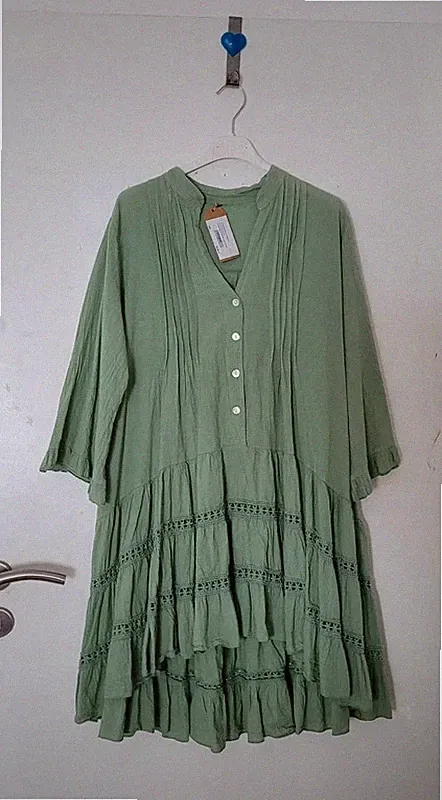 Stufenkleid Kleid Sommerkleid A-Linie made in italy Einheitsgröße grün NEU
