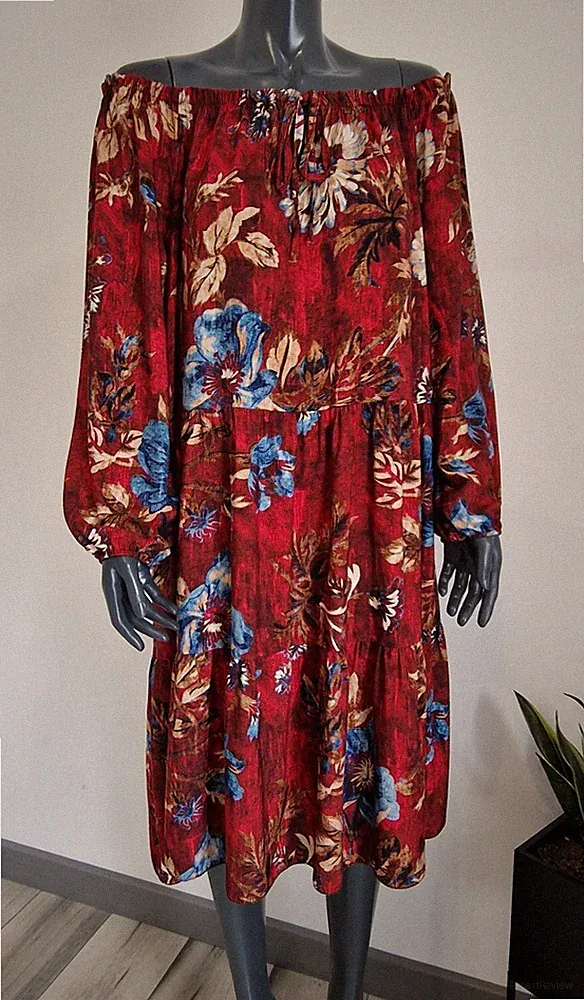 Stufiges lässig geschnittenes Kleid Carmenkleid Langarm A-Linie Viskose 40 42 44