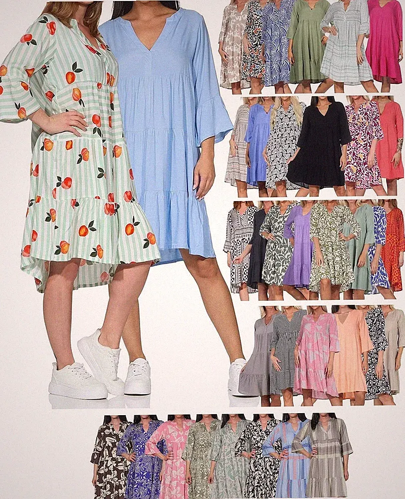 Sublevel Damen Kleid Damenkleid Shirtkleid Boho Tunika Sommerkleid 3/4 LSL-413