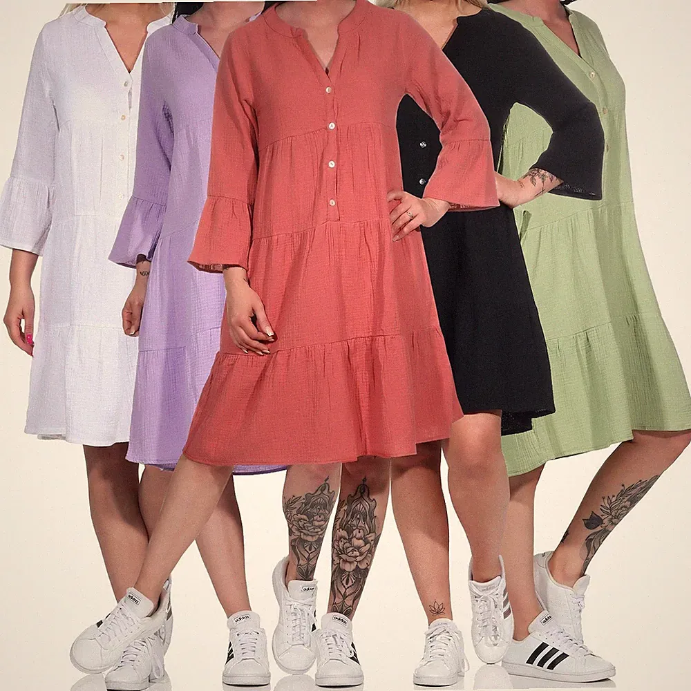 Sublevel Damen Kleid Damenkleid Sommerkleid Kleidchen Tunika Volants LSL-430