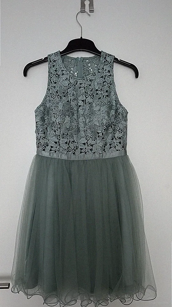 Suddenly Princess Damenkleid S Grün A-Linie Spitze/Tüll ärmellos Blumen RV