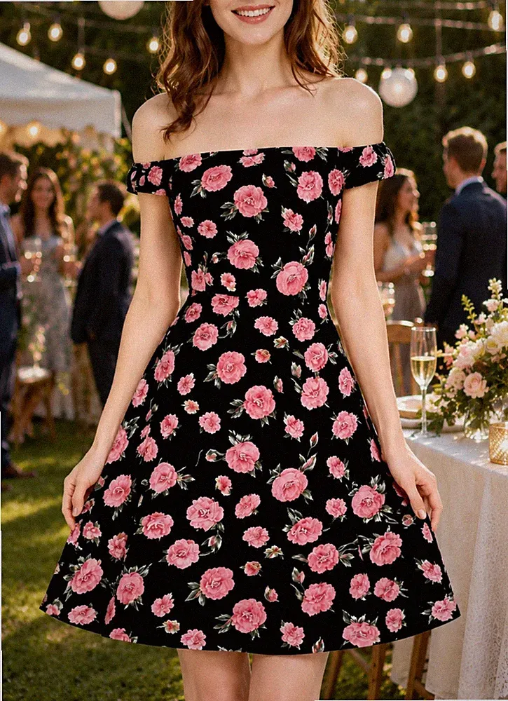 süßes Carmenkleid Kleid Abendkleid Schulterfrei geblümt Sommer Freizeit Party