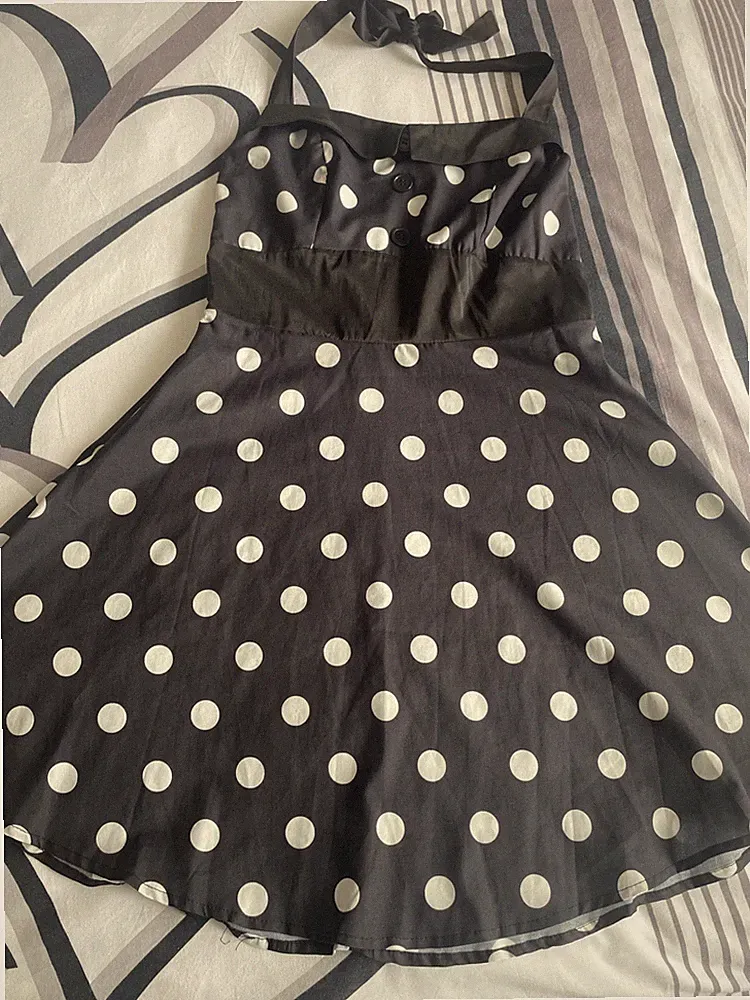 Süßes Neckholder Sommerkleid Schwarz Weiß Polka Dots Gr. M 38/40