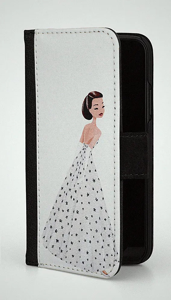 Sunny-Case Klapphülle Flip Case Etui für iphone 15 Audrey weisses Kleid Nr.828