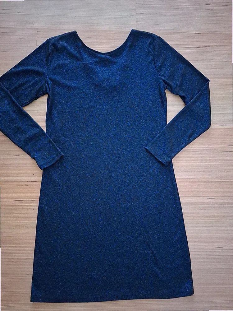 Sweatkleid Shirtkleid Gr. 38/40 mit Rückendetail, dunkelblau mit Glitzerfäden
