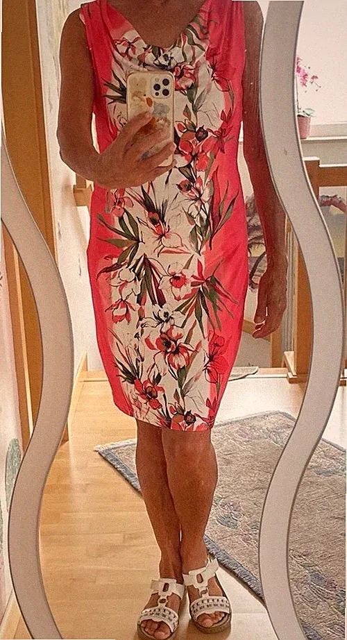 SWEET MISS Kleid korallen/rot/weiß Wasserfallausschnitt Gr. 38/M Viskosemischg.