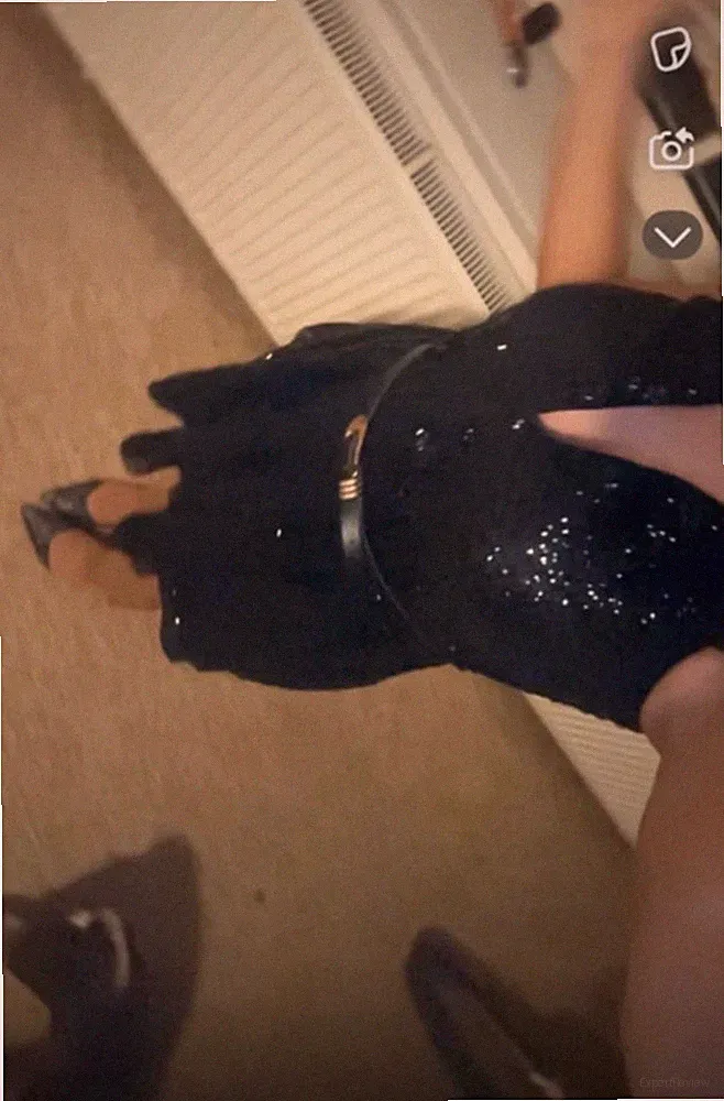 sweewe Damen A-Linien Kleid schwarz mit Pailletten Glitzer Party M/L ärmellos