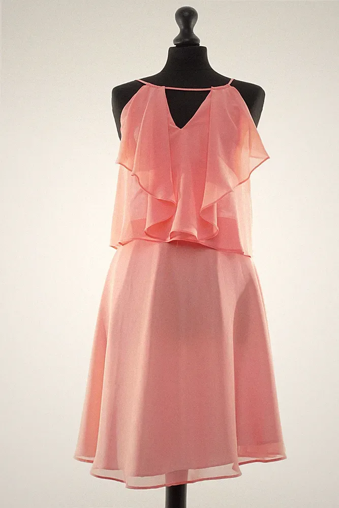 Swing A-Linie Kleid 34 orange lachsfarben leicht knielang halbtransparent