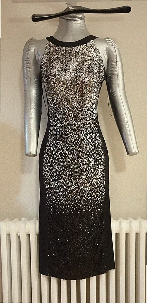 SWING Abendkleid Pailletten silber/schwarz getönt XS (38)