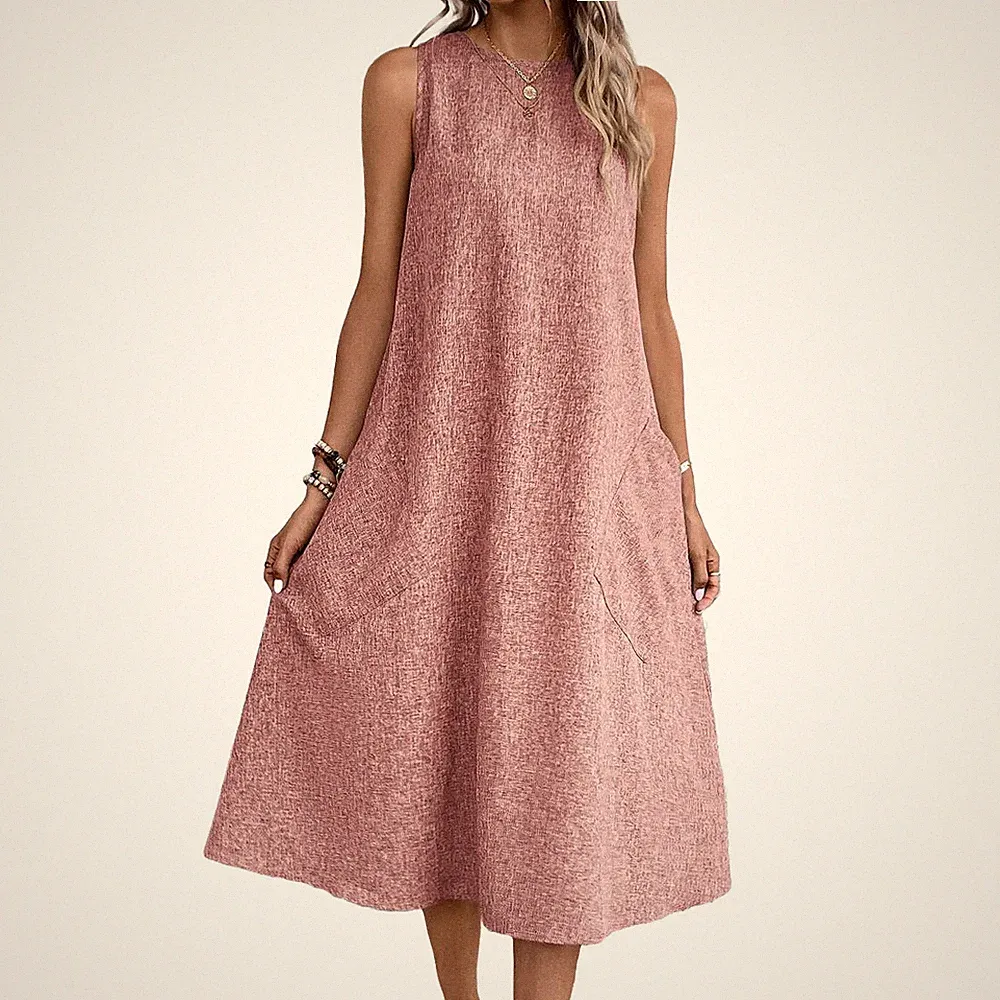 Swing-Kleid mit Taschen für Damen - bequemer Rundhalsausschnitt für den Alltag