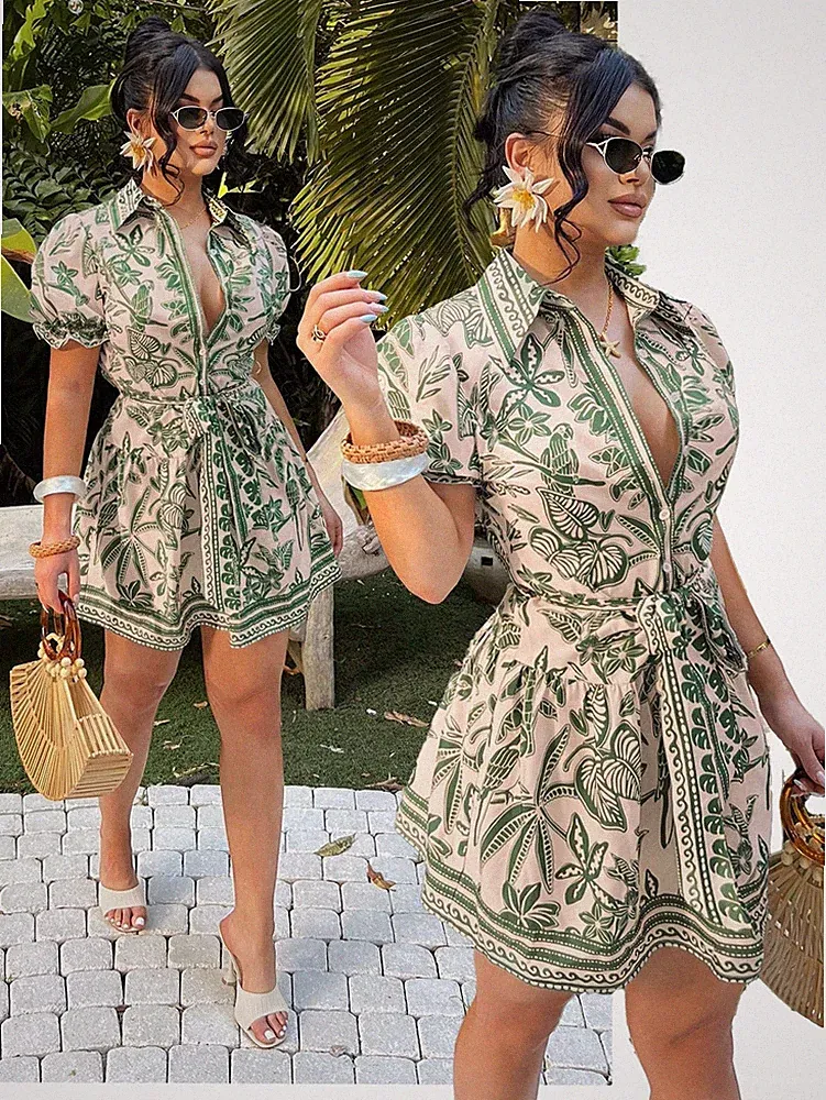 SXY Damen Sommerkleid mit Knopfleiste und A Linie