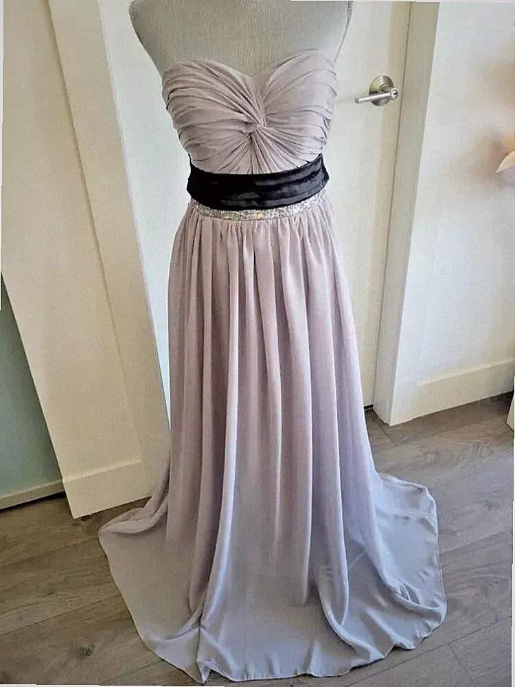 Sz 8 Grey Formal Guest Wedding Bridesmaid Dress Long Floor Length Sweetheart