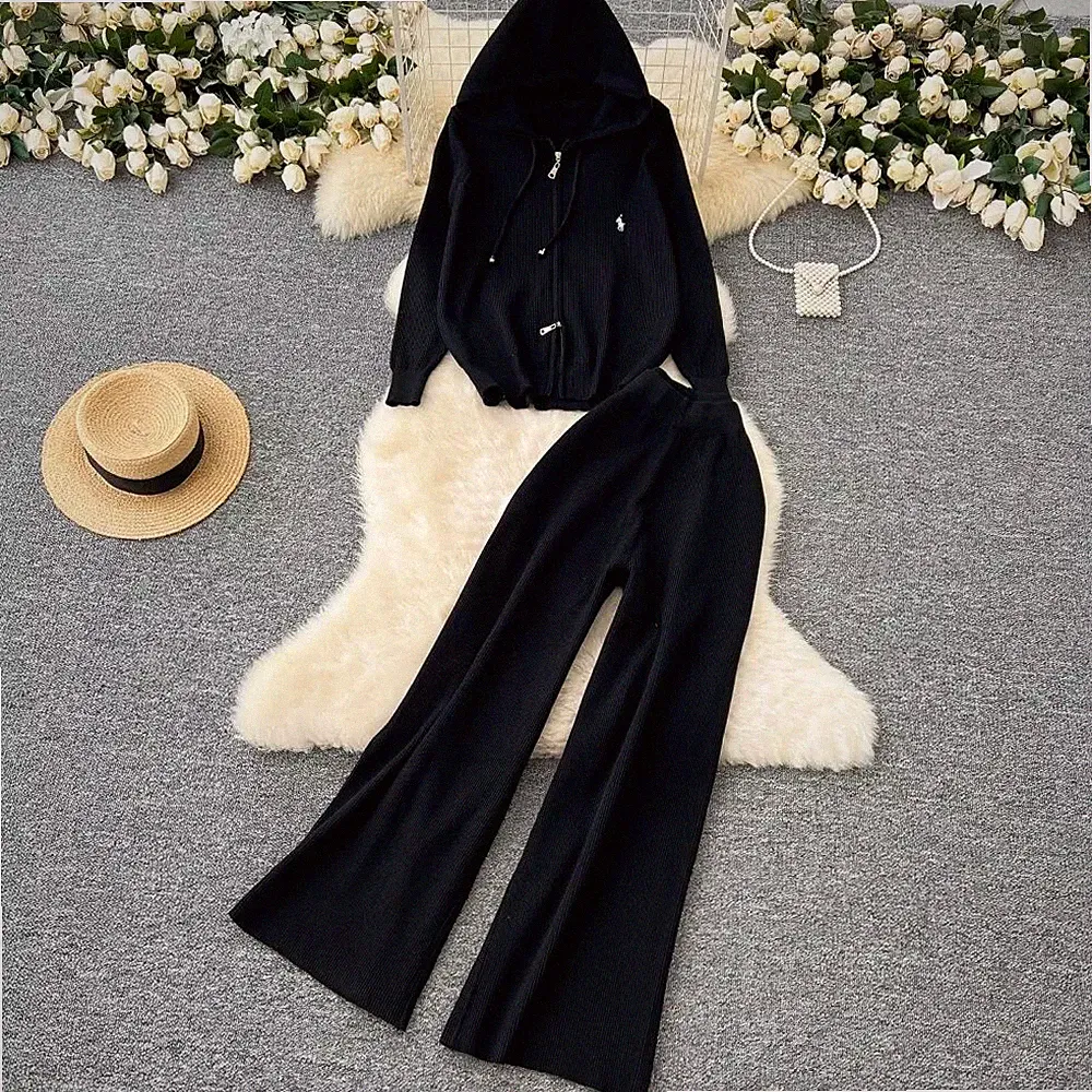 Tailleur Overall Komplettes Outfit Set Pullover Hose Kapuze Schwarz 23370