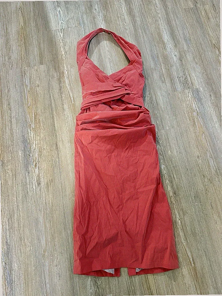 Talbot Runhof Damen Etui Neckholder Kleid rosa Gr. 36 knielang Falten RV