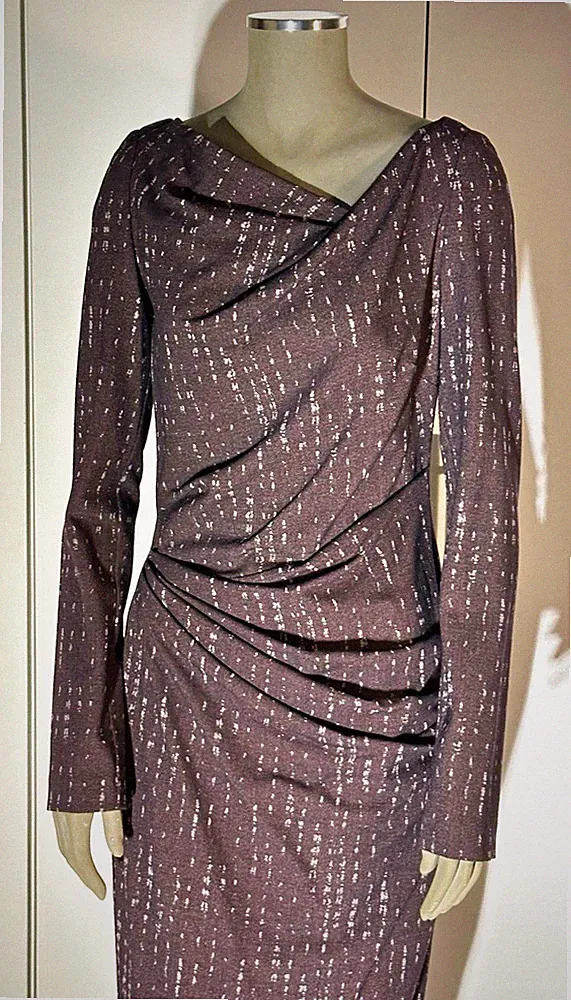 Talbot Runhof Midikleid Abendkleid Gr. 38 Aubergine Woolstretch DNA Druck