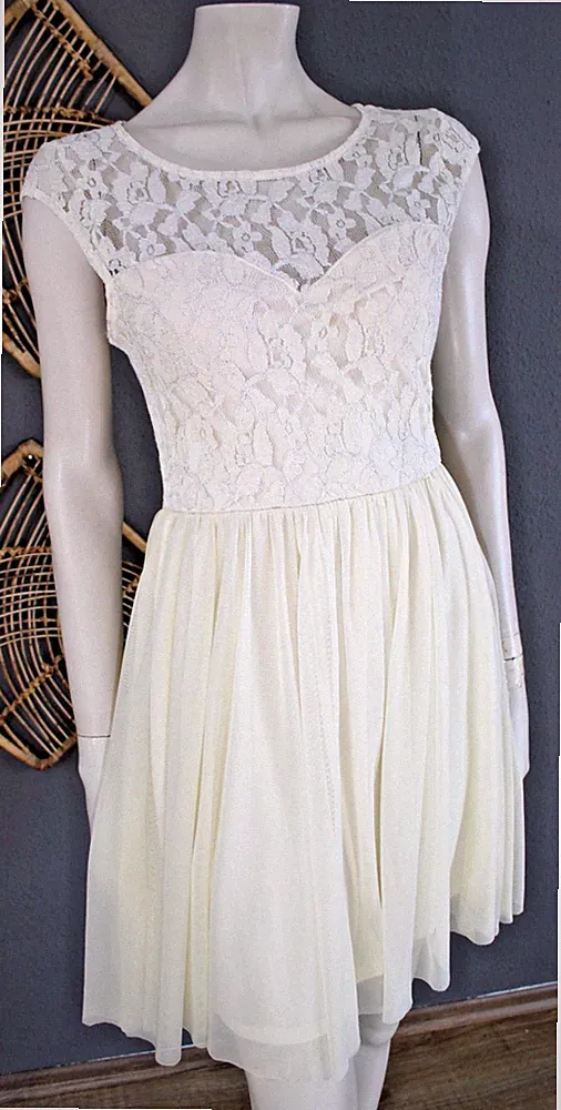 ❤️ Tally Weijl ❤️elegantes Cocktail Party Kleid Spitze Chiffon 40 Creme ❤️