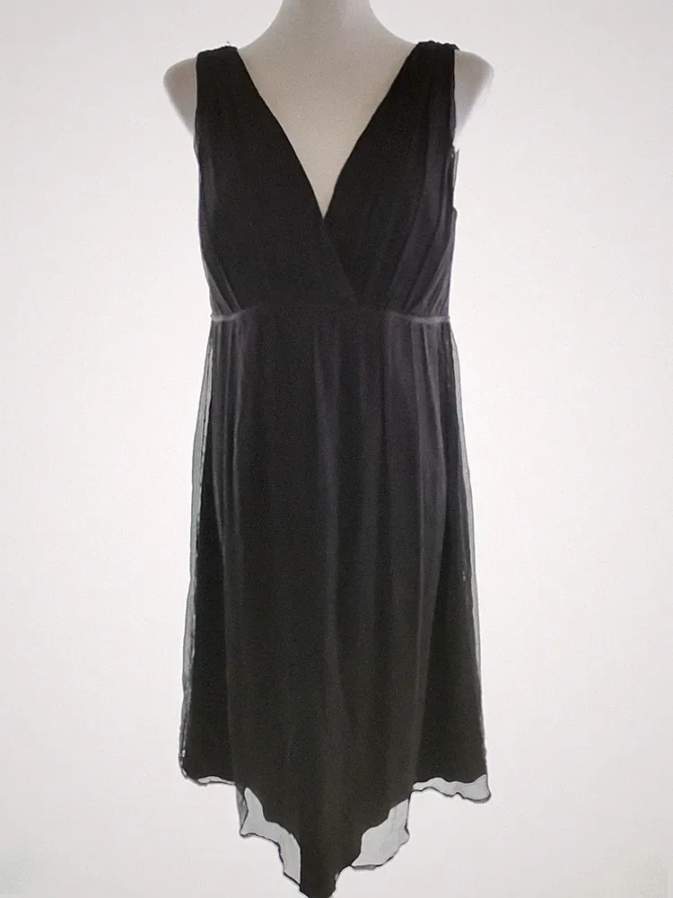TARA Damen A-Linien-Kleid Gr. 36 Schwarz Seide 100% Ärmellos Knielang