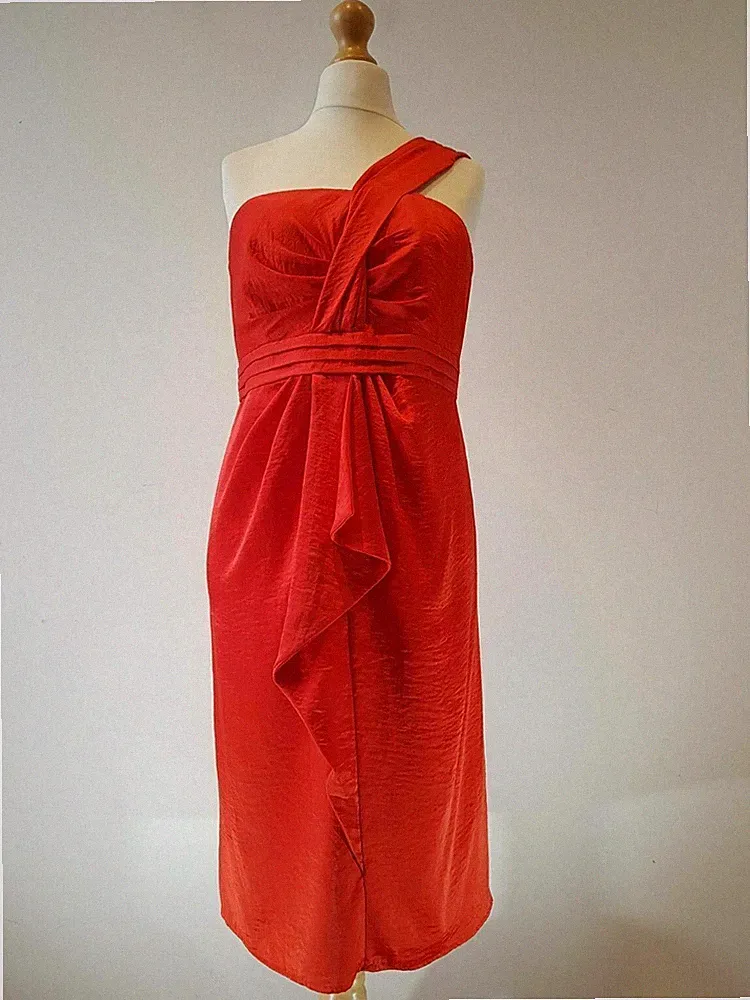 Teatro Cocktailkleid koralle Satin One Shoulder UK 14 Hochzeit Gast Anlass
