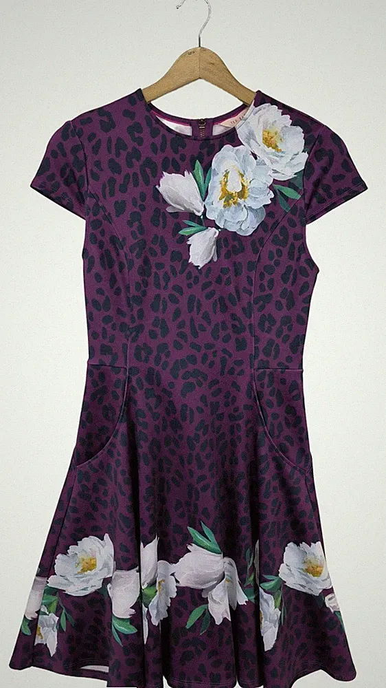 TED BAKER A-Linien Kleid Damen Kleid Gr. DE 32 lila-schwarz-weiß Elegant