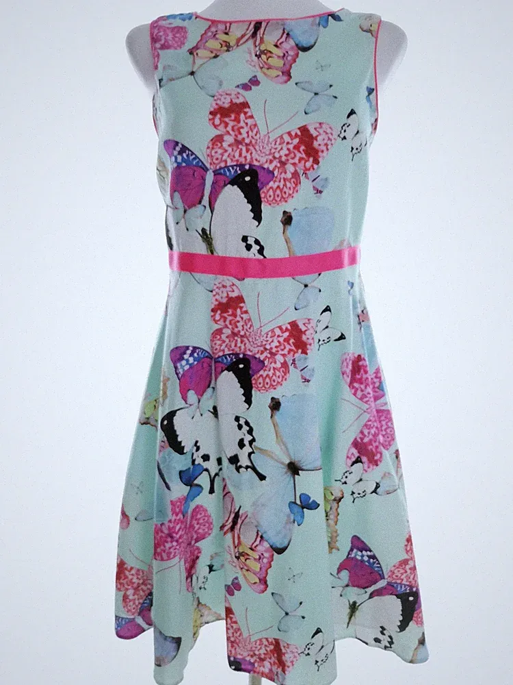 TED BAKER Damen A-Linien-Kleid Gr. Minzgrün Baumwolle 100% Ärmellos Logo