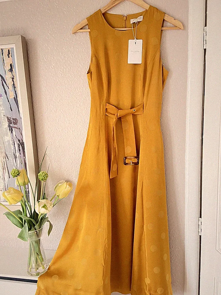 Ted Baker 🎀 INNABEL Midikleid UVP 199£ Gr. 1 UK 8 A-Linie mit Gürtel