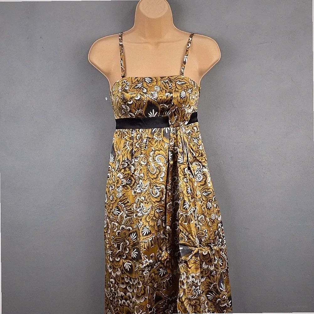 Ted Baker Kleid Damen 6 Gold Senf Seide Blumen Träger Party Hochzeit Gast