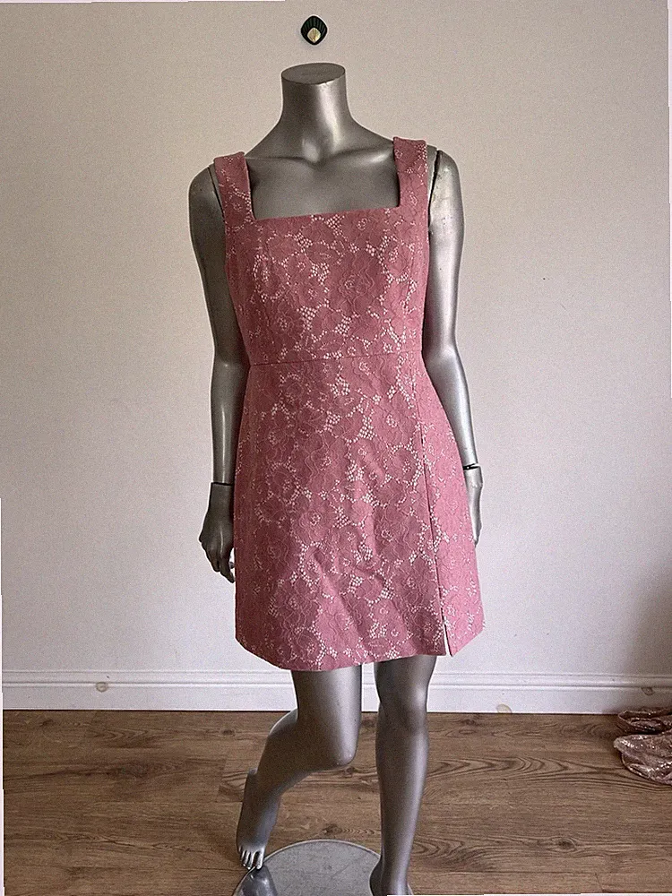 Ted Baker Kleid Damen TB 2 UK 10 Meriod Pink Bonded Lace Square Neck UVP 199£