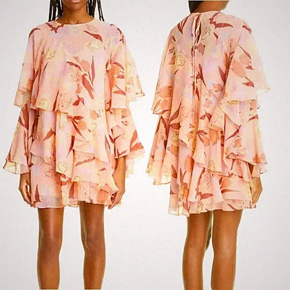 TED BAKER KLEID Pegaia Blumen Pfirsich Lachs 250£ Lagenlook Fledermaus Langarm NEU