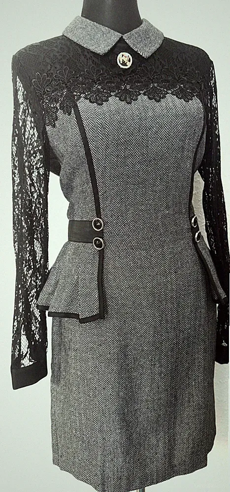 TENDENCY Kleid Gr. L Spitze Fischgrät elegant Etuikleid NEU mit Etikett