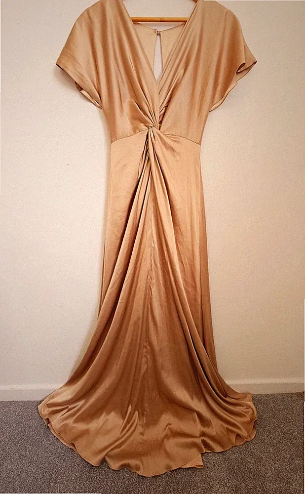 TH&TH Champagner Satin Maxikleid XS Brautjungfer Hochzeit Gast Abendkleid