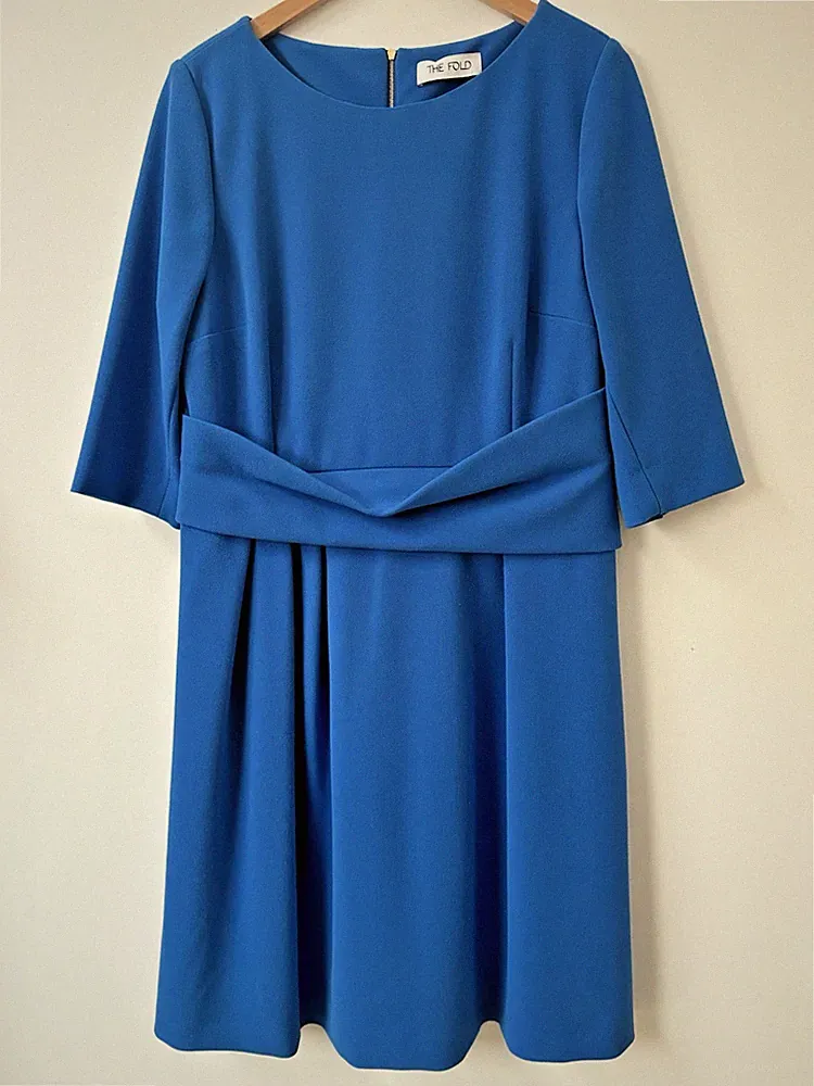THE FOLD BLAUES KREPPKLEID UK 16 3/4 ARM KNIELANG ARBEIT SMART BUSINESS