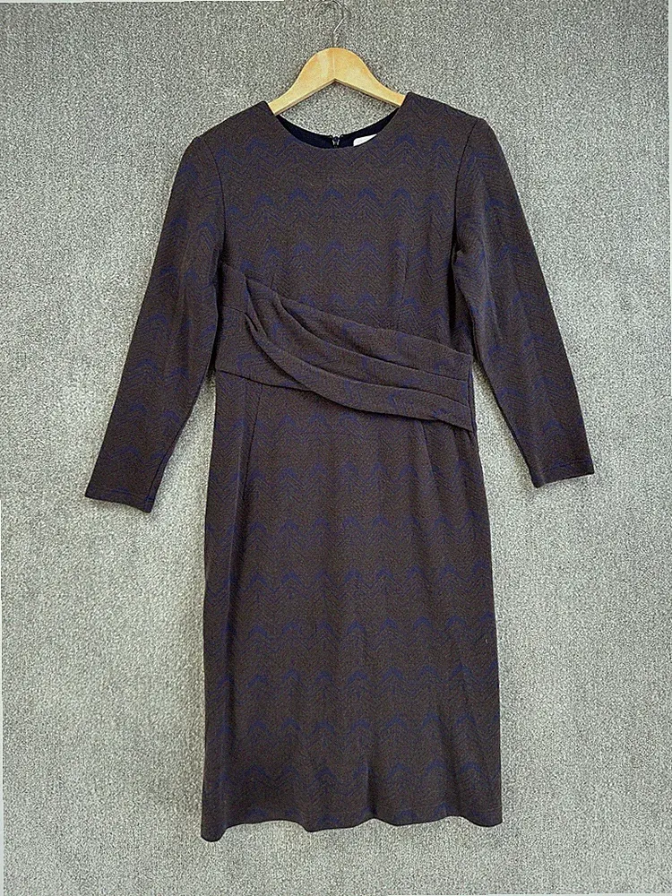 The Fold Kleid Damen Größe 12 Braun Blau Gemustert Langarm Wolle Arbeit Smart