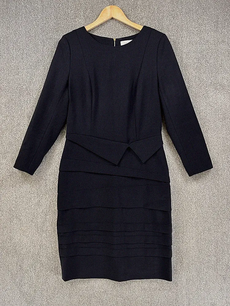 The Fold Kleid Damen Größe 12 Marine Wolle Arbeit Knielang Formell Elegant