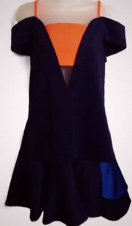 THREE FLOOR 🌼 BLUE & CORAL PINK COLD SHOULDER WEIGHTY DRESS 🌼 SIZE 6 #Box*
