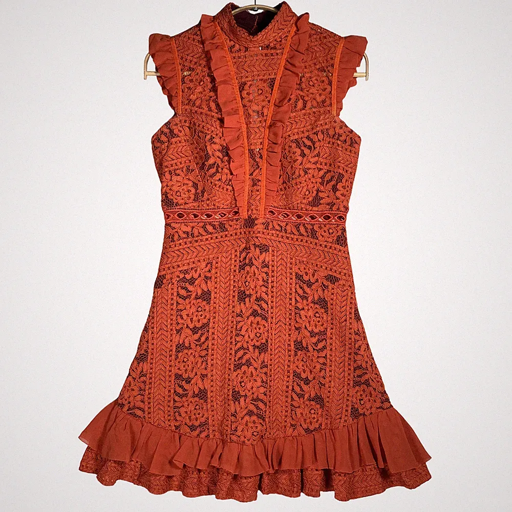 Three Floor Kleid Gr. UK 6 rost orange Spitze kurz Party Sommer Hochzeit Gast
