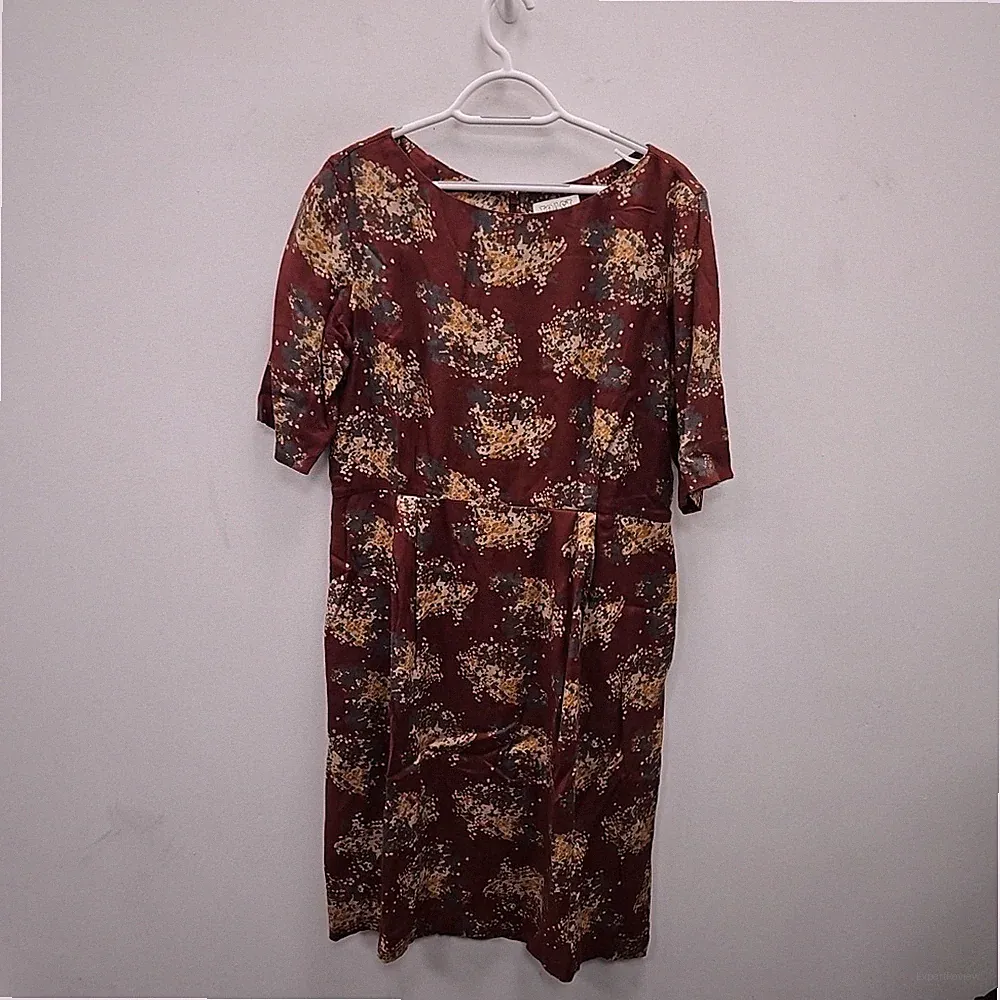 Toast Damen rot burgunderrot Blumenmuster auffälliger Tee Tag Freizeit Blouson Kleid Uk 16
